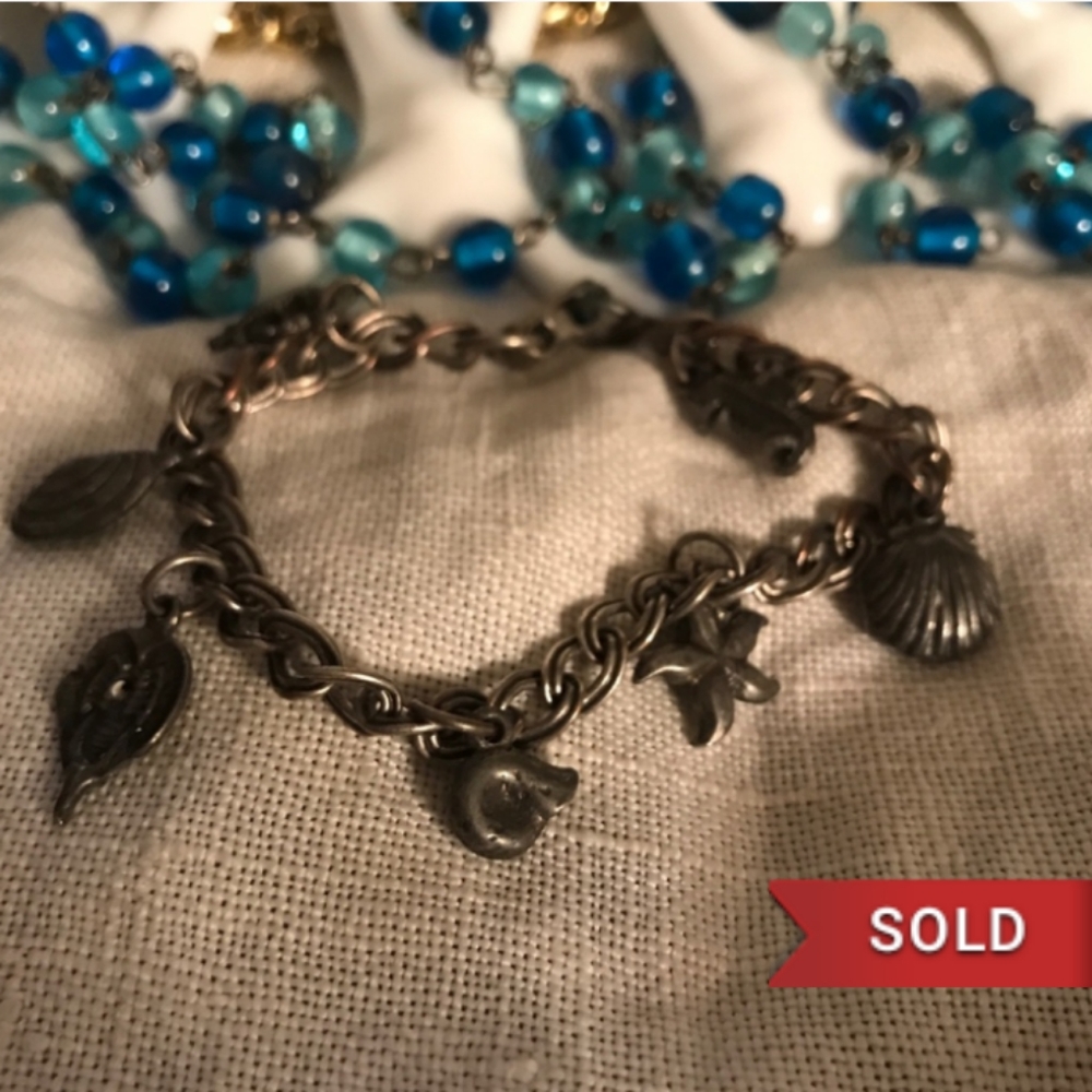 ❌SOLD❌Antique Silver Charm Bracelet-Beach Theme